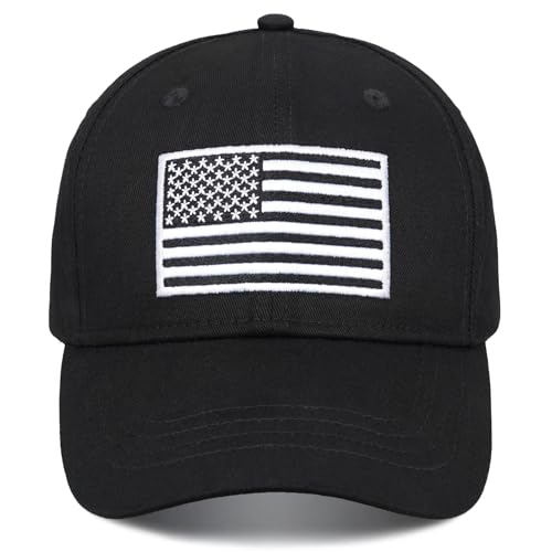 American Flag Baseball Cap for Men Women, Flag Embroidery & Adjustable Fit - color: Black