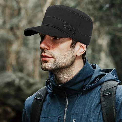 Glamorstar Unisex Cadet Army Caps Military Cap Vintage Flat Top Hats for Men Women - color: Black G