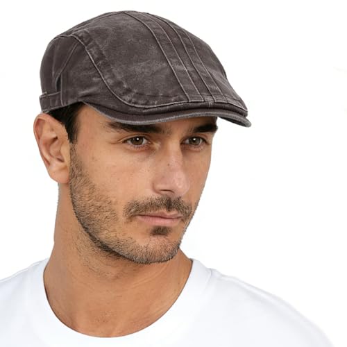 Initlove Mens Newsboy Cap Washed Beret Ivy Hat Flat Hats for Cabbie Driving - color: B Coffee