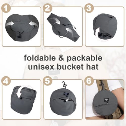 Packable Bucket Hat for Women Waterproof UV Protection Sun Hat - color: Deep Grey