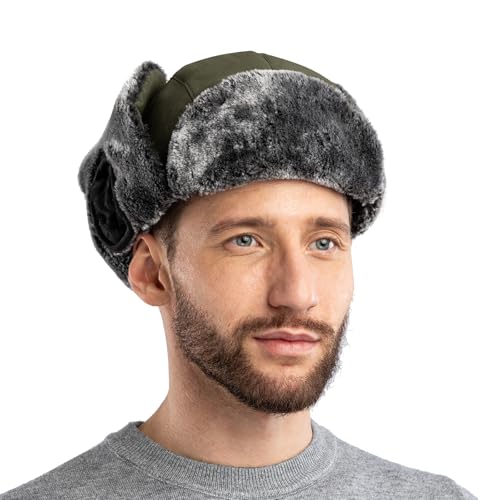 Men Winter Bomber Wool Ear Flap Russian Hat Women Warm Fleece Waterproof Trapper Ushanka Cap Outdoor Ski Hunting Teen - color: Army Green