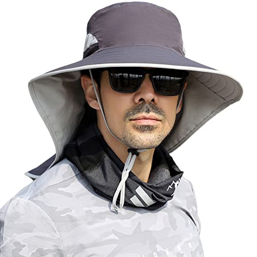 HUAMULAN Women Men Wide Brim Sun Hat Hiking Fishing Hats with Neck Flap - color: Hyp011-darkgray