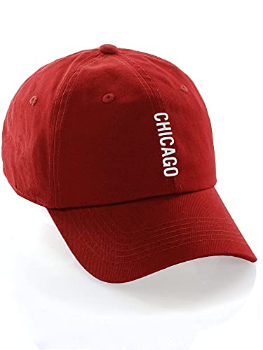 Daxton Vertical USA Cities Baseball Dad Hat Unstructure Low Profile Strapback - color: Chicago Red White