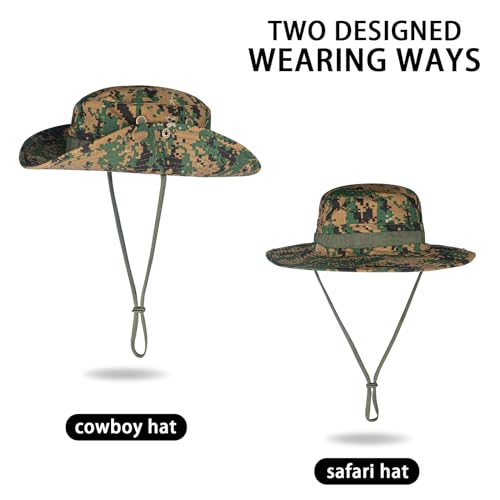 Sun Hats for Men Women Bucket Hat UPF 50+ Boonie Fishing Safari Hat - color: Jungle Digital