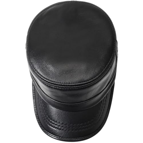 Leather Military Cap for Men Cadet Army Caps Style Flat Cap - color: Black