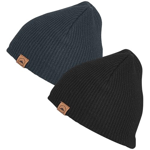 Tough Headwear Ribbed Beanie Hat - Stretch Fit Beanie for Women - Knit Winter Hats for Men - Breathable Knit Caps - color: Black + Dark Grey
