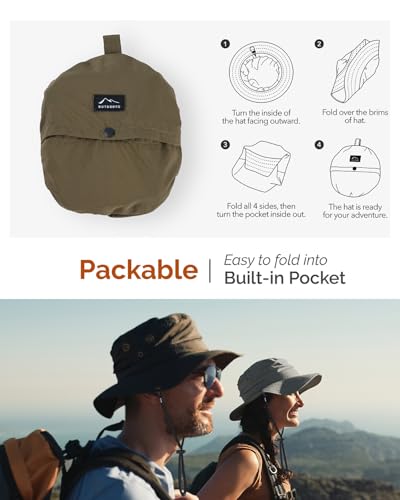Hat Hut Mens Waterproof Bucket Rain Hat, UPF50+ Sun Hat, Wide Brim, Packable, All-Weather Outdoor Hiking Fishing Hats - color: Olive Green