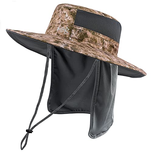 BASSDASH UPF 50+ Sun Fishing Hat Water Resistant with Detachable Neck Flap - color: Barren Camo