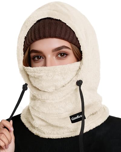 Ski Mask Fleece Balaclava, Winter Face Mask Windproof Neck Cover Warmer Hat Hood for Men Women - color: Beige