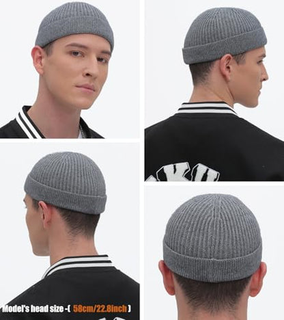 Wool Fisherman Beanie for Men Wome, Thin Knit Winter Hats Skull Cap - color: Grey