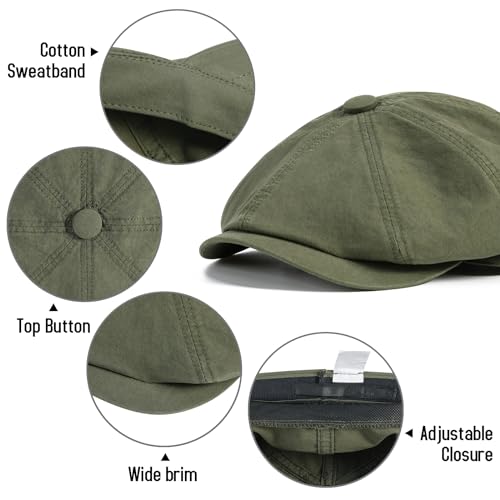 BOTVELA Men's Newsboy Gatsby Hat Cotton Cabbie Cap - color: Army Green, size: 7 1/4