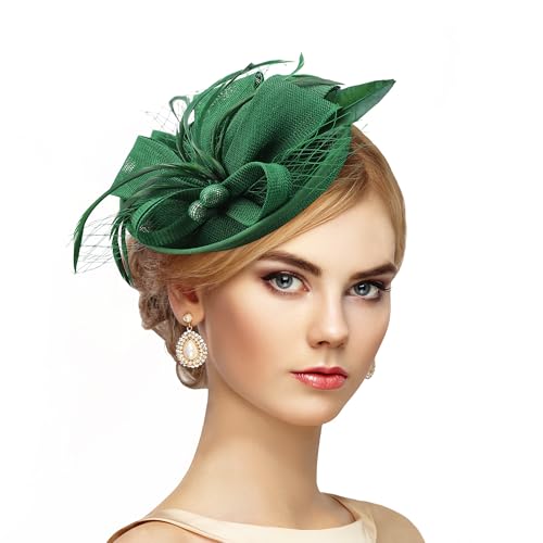 Zinniday Fascinator Tea Party Hat - 2026 Derby Pillbox Kentucky Hat for Women (7.87x5.9inch) - color: Green