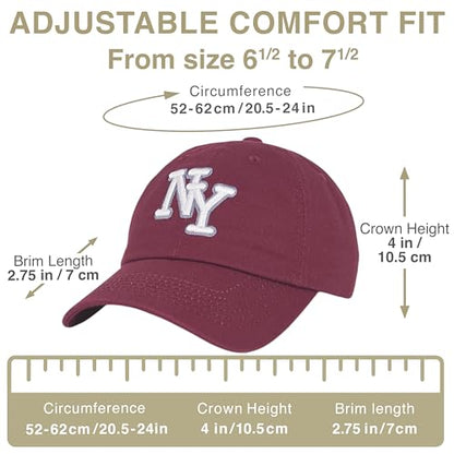 NY 3D Embroidered Dad Hat - New York Baseball Cap - color: Burgundy - White