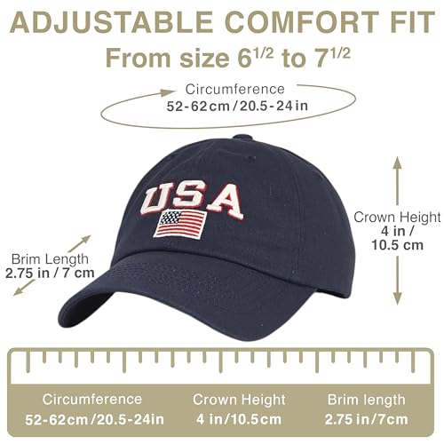 E BY ELIDAN USA Hat, Embroidered American Flag Baseball Cap for Men Women - color: Navy With Usa Flag