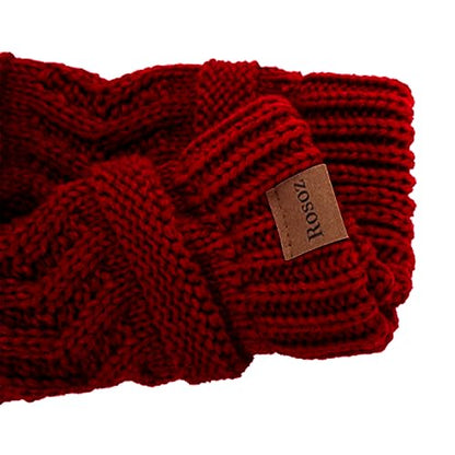 Rosoz 2 Pack Ponytail Beanie for Women,Winter Warm Beanie Tail Soft Stretch Cable Knit Messy High Bun Hat - color: 1pack-wine Red