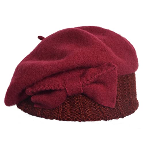 VECRY Women's 100% Wool Bucket Hat Felt Cloche Beret Dress Winter Beanie Hats - color: Beret-claret