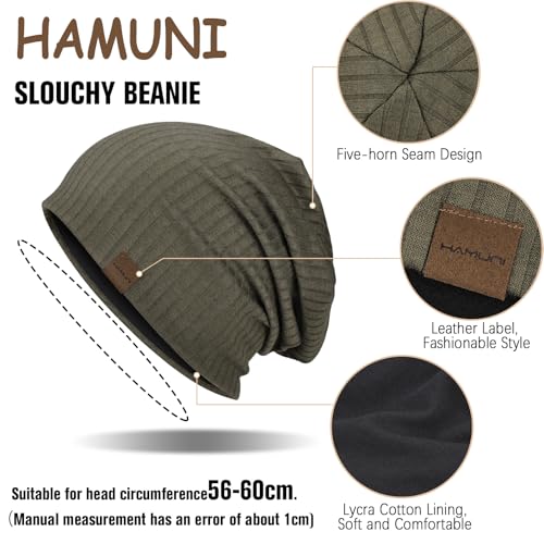 HAMUNI Slouchy Beanie for Men Women Soft Lightweight Chemo Headwear - color: Military Green