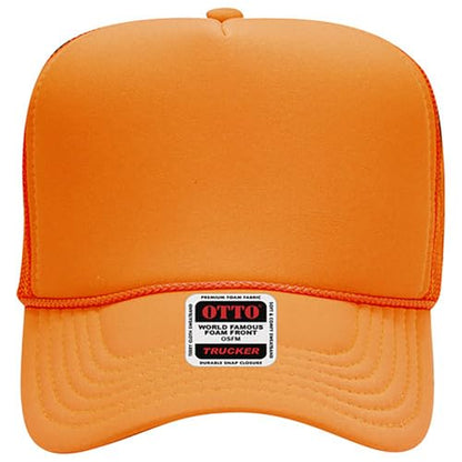 OTTO Polyester Foam Front 5 Panel High Crown Mesh Back Trucker Hat - color: N. Orange