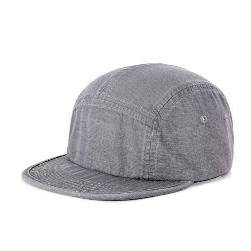5 Panel Flat Brim Baseball Caps Vintage Washed Cotton Soft Bill Trucker Hats Short Brim Strapback Hip Hop Biker Board Cap - color: Gray