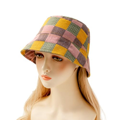 Colored Grid Fashion Trendy Bucket hat, Packable Outdoor Couple Casual Sun hat, Beach Cap