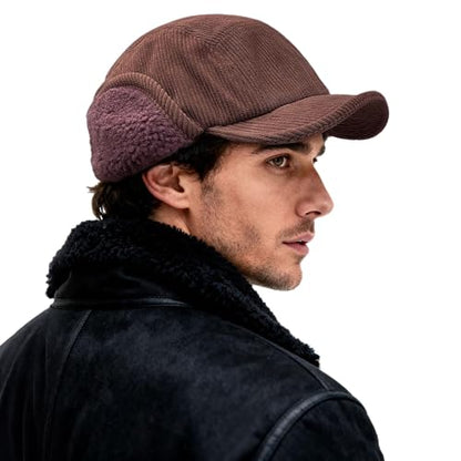 Clakllie Winter Earflaps Hat Short Brim Baseball Cap with Ear Flap Warm Trapper Hat Soft 5 Panel Style Russian Hats - color: Cdus-bsdt2501-brown