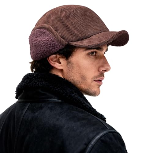 Clakllie Winter Earflaps Hat Short Brim Baseball Cap with Ear Flap Warm Trapper Hat Soft 5 Panel Style Russian Hats - color: Cdus-bsdt2501-brown