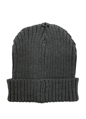 Women's Slouchy Winter Beanie Hat with Removable Faux Fur Pom - color: Charcoal/White Pom