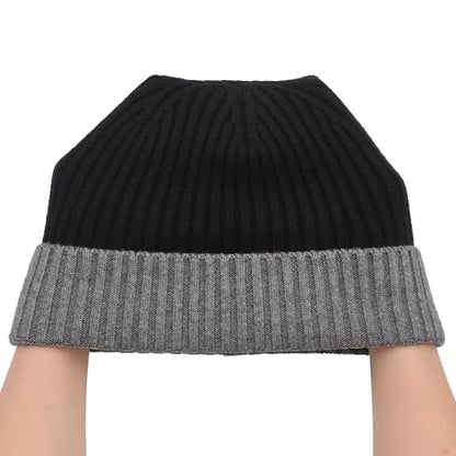 ZLYC Men Winter Knit Fisherman Beanie Hat Fashion Warm Daily Skull Cap - color: Cuffed Gray and Black