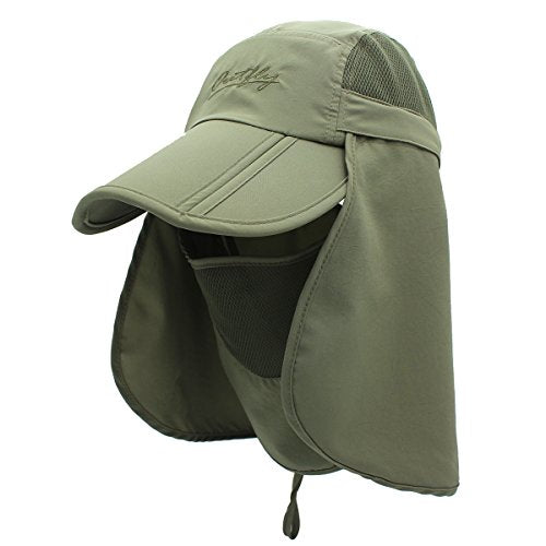 Full Coverage Removable UPF 50+ Sun Hat, Breathable Quick Dry Running Cap - color: Army Green, size: Large