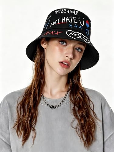 Packable Reversible Printed Bucket Hat Unisex for Men Women Beach Fisherman Cap - color: Black-3
