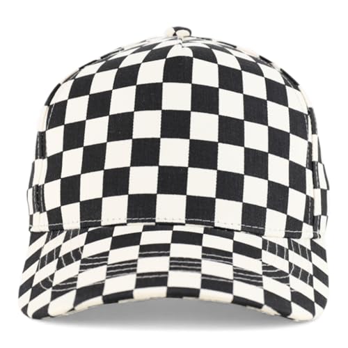 Trendy Apparel Shop Structured 5 Panel Checkered Print Baseball Cap - color: Black