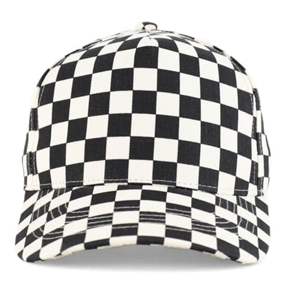 Trendy Apparel Shop Structured 5 Panel Checkered Print Baseball Cap - color: Black