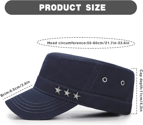 Initlove Cadet Army Cap Military Unisex Flat Top Hat for Men Women - color: Star Navy