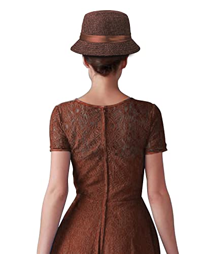 1920s Gatsby Church Cloche Derby Hats for Women Ladies Bow Bucket Wedding Bowler Hats Tea Party - color: Brown
