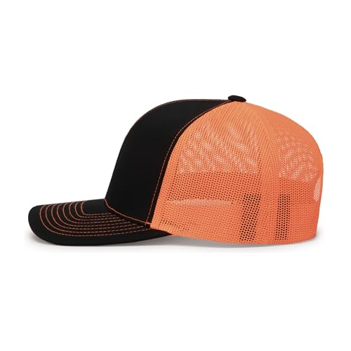 Pacific Headwear Snapback Trucker: Stylish Unisex Cap for All-Day Comfort - color: Black/Neon Orange/Black, size: One Size