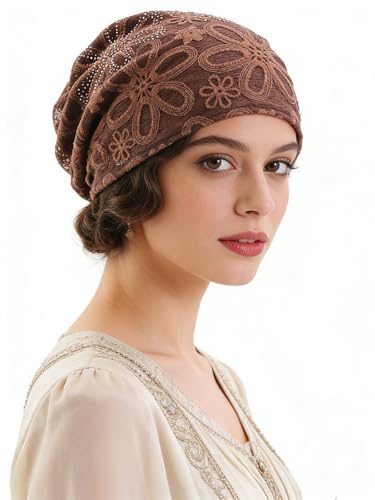Crochet Slouchy Beanie Hat Turbans Headware for Women - color: Bea06 - Brown