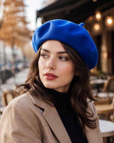 KIMMING Beret Hats for Women- Classic Wool French Beret - color: Royal Blue