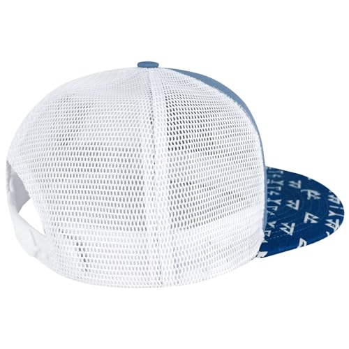 BASSDASH Flat Brim Trucker Cap Adjustable Snapback Hat Mesh Back for Men Women - color: Blue