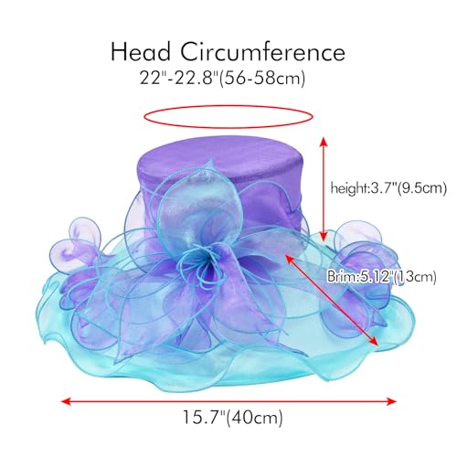 2026 Derby Hats for Women Ladies, Classy Organza Sun Hat, Church Tea Party Wedding Kentucky Fascinator Hat - color: J-2462-purple-blue
