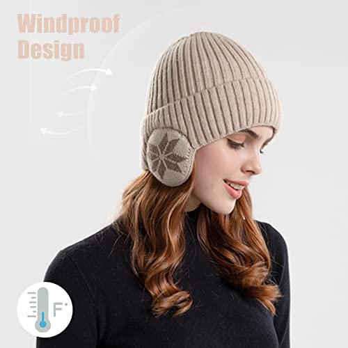 BAVST Hat for Men Knitted Beanie Women Winter Hats Men’s Stretchy Caps Outdoor Beanies Fleece Lined Ear Warmer - color: X-beige