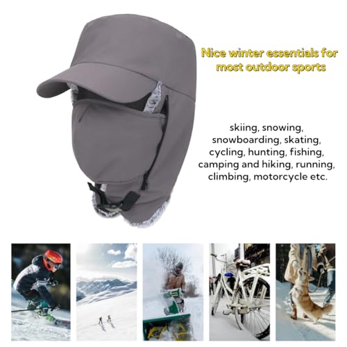 Trapper Hat Warm Faux Fur Winter Cap with Ear Flaps Windproof Waterproof Snow Ski Hats for Men Women Cold Weather - color: Dark Grey