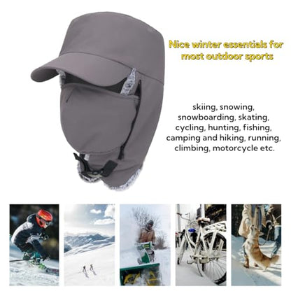 Trapper Hat Warm Faux Fur Winter Cap with Ear Flaps Windproof Waterproof Snow Ski Hats for Men Women Cold Weather - color: Dark Grey