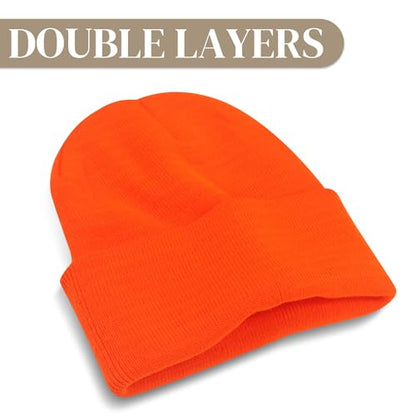 PFFY Beanie for Men Women Unisex Knit Cuffed Winter Beanies Hats Skull Cap - color: Orange
