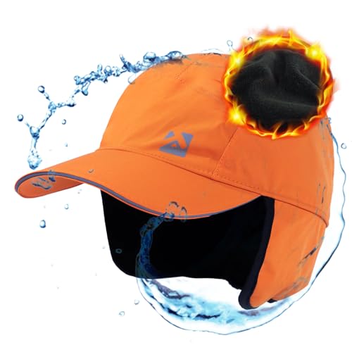 TOP-EX Oversize XL XXL Men's Waterproof Winter Baseball Cap Fleece Earflap Trapper Hat for Cold Weather Large Heads - color: Orange, size: X-Large-XX-Large