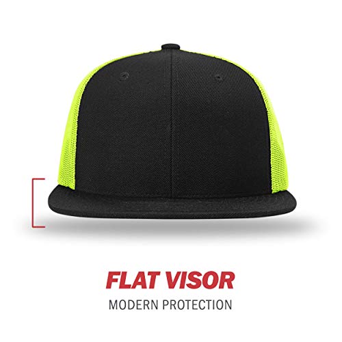 Richardson Unisex 511 Flatbill Trucker Adjustable Snapback Baseball Cap - color: Black/Neon Yellow