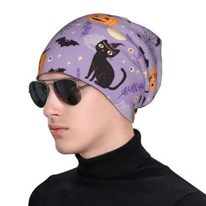 Slouchy Beanie Hat Skull Cap Chemo Headwear Baggy Hats for Men Women Running Cycling - color: Halloween Pumpkin