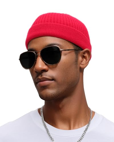 vidsel Thin Wool Fisherman Beanie for Men Short Knit Cuff Trawler Watch Hat - color: 1pcs-red
