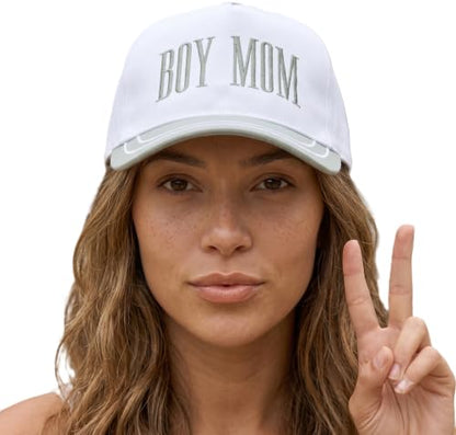 D&Y Retro 2-Tone Canvas Baseball Cap for Women - Funny Embroidered Distressed Snapback, Adjustable Cotton Dad Hat - color: Boy Mom-sage
