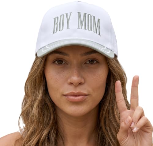 D&Y Retro 2-Tone Canvas Baseball Cap for Women - Funny Embroidered Distressed Snapback, Adjustable Cotton Dad Hat - color: Boy Mom-sage