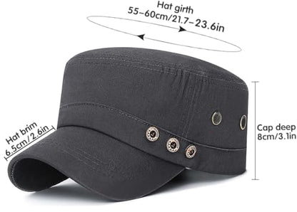 Men's Military Cadet Hat Flat Top Newsboy Cap - color: A - Grey